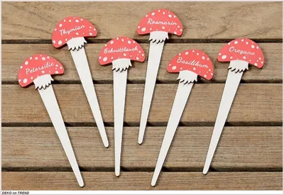 Produktbild von Gartenstecker Kräuterstecker Pilz Design Holz Beschriftung 6er Set