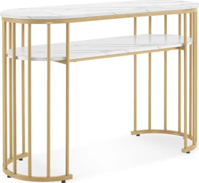 Produktbild von M MCombo Schreibtisch ohne Schubladen, Schminktisch Marmor-Weiß Gold, Manikürtisch, Nageltisch Computertisch Wohnzimmer 2482