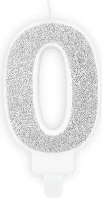 Obrázek produktu pro Zahlenkerze Silber, glitzernd, 7cm, Zahl 0