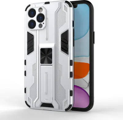 Produktbild von iPhone 12 Pro Max Hülle, Dual Layer PC TPU Bumper Stoßfest Ständer Schutzhülle für iPhone 12 Pro Max Silber