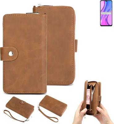 Produktbild von K-S-Trade Handyhülle Schutzhülle kompatibel mit Xiaomi Redmi 9 & Portemonnee Tasche Handytasche Case Etui Geldbörse Wallet braun (1x)