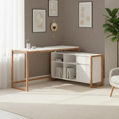 Immagine prodotto di Scrivania angolare reversibile New Denver37A colore bianco e rovere