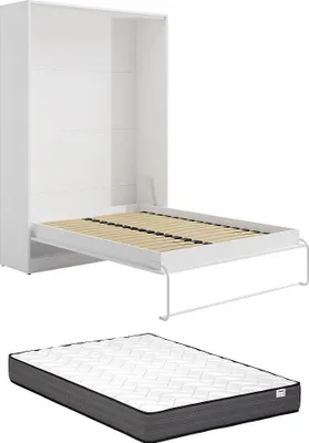 Produktbild von Schrankbett - 160 x 200 cm - Weiß - Vertikale manuelle Öffnung - Mit Matratze - BEGANIO