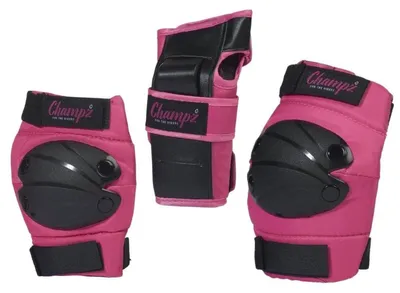 Productafbeelding van Champz Kinder Beschermset – Knie, Elleboog & Polsbeschermers – Roze/Zwart - L