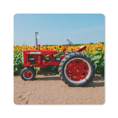 Produktbild von MuchoWow® Mauspad Mousepad Traktor - Rot - Sonnenblume - Bauernhof - Blumen 20x20 cm - Mousepads - Maus Mat - Pad - Mausunterlage - Desk Mat - Bureauartikeln
