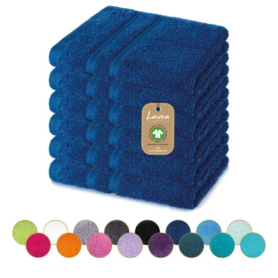 Zdjęcie produktu dla Zestaw 6 sztuk ręczników Lavea® Seiftuch, 30x30 cm, ściereczki do mycia, 100% bawełna, ręczniki gościnne, bardzo chłonne, nadające się do prania, wytrzymałe, seria Bali - kolor granatowy