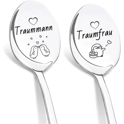 Immagine prodotto di Set di 2 cucchiaini da caffè con incisione "uomo dei sogni" e "donna dei sogni", in acciaio inossidabile, lunghezza 19 cm