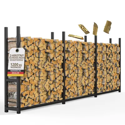 Zdjęcie produktu dla Stojak na drewno opałowe 335x25x115 cm na zewnątrz metalowy ocynkowany 25 cm głęboki wąski do 1200 kg regał na drewno do ogrodu