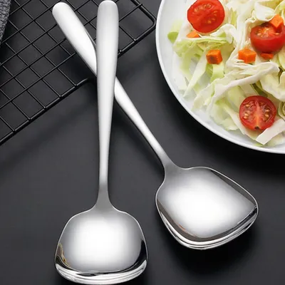 Productafbeelding van Roestvrijstalen serveerlepels, 2 stuks, 25,4 x 6,9 cm, geschikt voor salade en soep