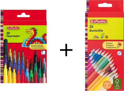 Produktbild von Herlitz Malstifte-Set / bestehend aus 24 Dreikant-Buntstifte + 30 Fasermaler