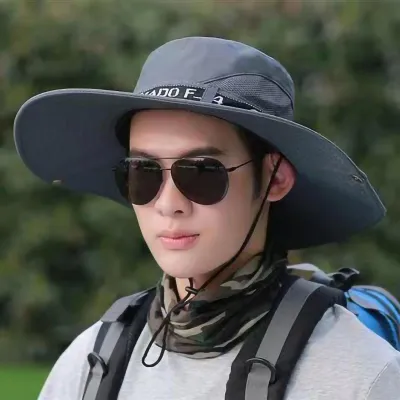 Immagine prodotto di Cappello da uomo per il sole, estivo, alla moda, a tesa larga, semi-traspirante, per uomo, pescatore, per uso esterno, grigio