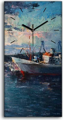 Produktbild von Wanduhr Bürouhr Leinwand Bild Geräuschlos 30x60 Gemälde See Hafen Kunst - schwarze Hände