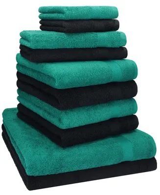 Produktbild von Betz 10-tlg. Handtuch-Set PREMIUM CLASSIC 2 Duschtücher 4 Handtücher 2 Gästetücher 2 Seiftücher  Farbe: smaragdgrün & schwarz