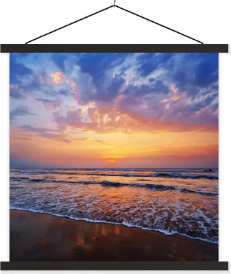Produktbild von MuchoWow® Textilposter Strand - Himmel - Farben 120x120 cm mit schwarzem Rahmen - Aufhängungsset