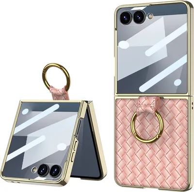 Immagine prodotto di Custodia per Samsung Galaxy Z Flip 7 con design in plastica elettrolitica, protezione dello schermo e supporto ad anelloRosa