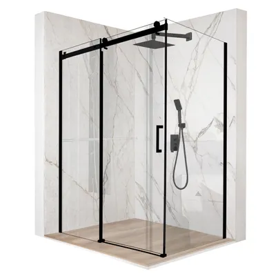 Zdjęcie produktu dla Kabina prysznicowa 110x80cm szkło ESG 8mm drzwi przesuwne czarna + powłoka