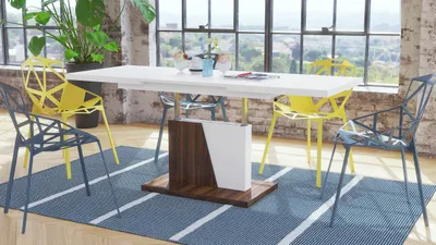 Produktbild von Grand Noir Couchtisch ausziehbar höhenverstellbar 120-180cm in Weiß matt - Nussbaum modern vielseitig Wohnzimmertisch Esstisch Beistelltisch Sofatisch platzsparend hochwertig Wohnzimmer