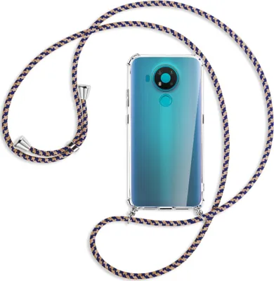 Produktbild von Handykette Backcover-Schutzhülle mit Band (Metall silberfarben) für Nokia 3.4 - blau+beige