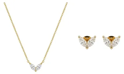 Produktbild von Set 925 sterling silber vergoldet damen halskette ohrringe zirkonia elegant minimalistisch
