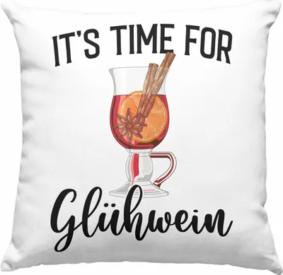 Produktbild von Trendation - Glühwein Deko-Kissen mit Füllung 40x40 Lustig Spruch Glühweinbecher mit Henkel Doppelwandig GlühweinDeko-Kissen mit Füllung 40x40n Gläser Weihnachtsmarkt Becher Deko-Kissen mit Füllung 40x40n Geschenk - It Time For Glühwien (Grau)