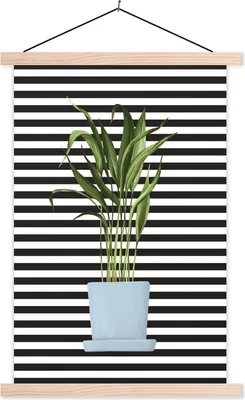Produktbild von MuchoWow® Textilposter Zimmerpflanzen - Pflanzgefäß - Blau 120x180 cm mit holzfarbenen Rahmen - Textil-Plakat