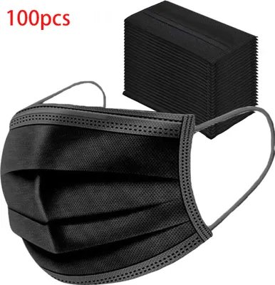 Produktbild von 100x iCatcher® Einweg Schutzmaske Maske 3-lagig Atemschutz Mundschutzmaske Gummiband Schwarz