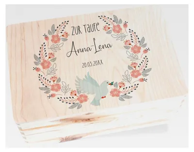 Produktbild von Erinnerungsbox aus Holz für Babys - Geschenkbox zur Taufe mit Name und Datum