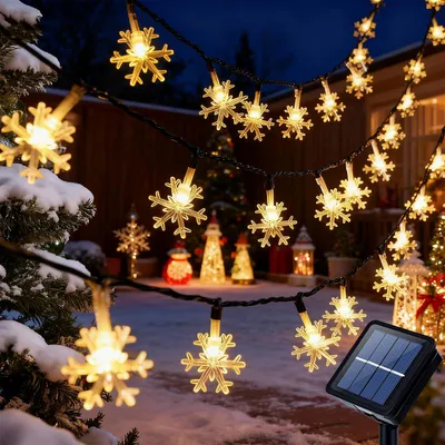 Solar-Lichterkette 7 m, 50 LEDs, warmweiß, IP65, 8 Modi