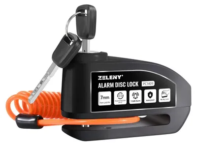 Produktbild von Bremsscheibenschloss Alarm 110dB Motorradschloss mit Rückrufkabel und Schlosstasche Schwarz