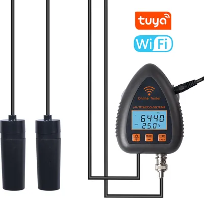 Zdjęcie produktu dla Tuya WiFi 5 w 1 monitor online jakości wody, wartość pH dla całkowitej rozpuszczonej substancji stałej, SG, miernik temperatury EC, wielofunkcyjny tester marikultury do wody pitnej, akwariów, akwakultury, basenów