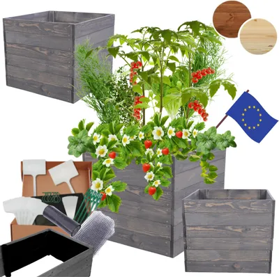 Produktbild von MODO24 Hochbeet Holz, Pflanzkasten, Massivholz, Kiefer, Kräuterbeet, Blumenkasten, Garten, Terrasse, 54x103x60 cm, Grau, ZP06