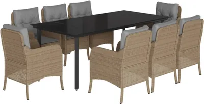 Produktbild von vidaXL 9-tlg. Garten-Essgruppe mit Kissen Beige Poly Rattan