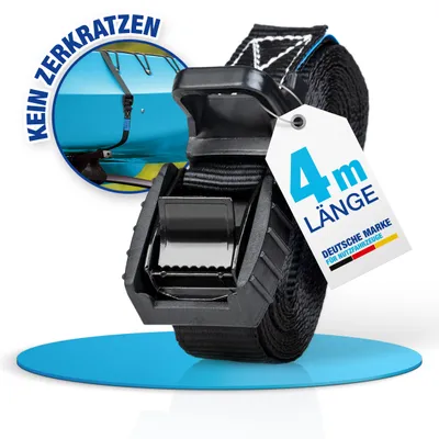 Produktbild von NTG Zurrgurte mit Klemmschloss und Gummiprotektor 4 Stück 4 Meter, für die schnelle Sicherung im Auto, Fahrradträger, Sackkarre und beim Umzug