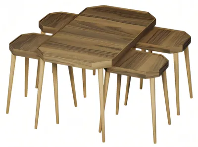 Produktbild von Moderner brauner Holz-Couchtisch mit Beistelltischen im Set