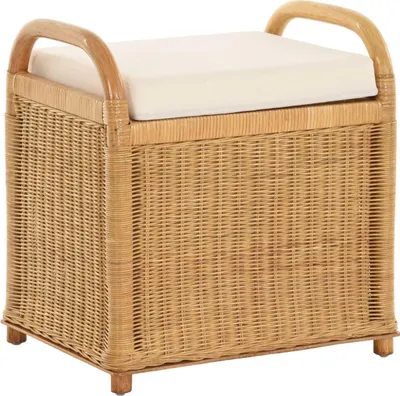 Zdjęcie produktu dla KRINES HOME Rattanowy stołek z miejscem do przechowywania Rattanowy stołek z pokrywą Stołek (miodowy)