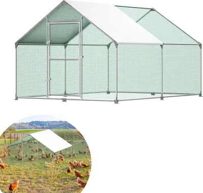 Produktbild von UISEBRT Kurinec s voľným výbehom Hydinový domček Domček pre malé zvieratá Pozinkovaný oceľový rám so strechou 3 x 4 x 2 m