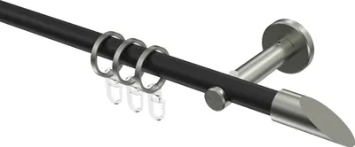Produktbild von Interdeco Gardinenstange / Vorhangstange Schwarz / Edelstahl-Optik, Typ Medium Santoni (Schräge), 16 mm Ø 1-läufig, 200 cm