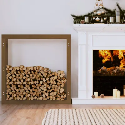 Zdjęcie produktu dla The Living Store Stojak na drewno opałowe miodowy brąz 100x25x100 cm lite drewno sosnowe