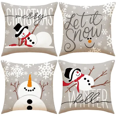 4er-Set Weihnachtskissenbezüge 40x40 cm, grau, aus Plüschstoff