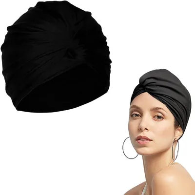 Produktbild von Duschhaube - 3er Set - Wasserdichte Badekappen - Wiederverwendbare Badehaube mit Falten - Für Dusche, Bad, Strand und Spa - Schwarz