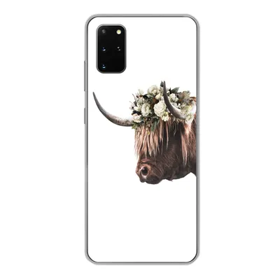 Produktbild von MuchoWow® Handyhülle Schutzhülle Hülle für Samsung Galaxy S20 Plus Schottischer Highlander - Kuh - Rosen Silikon Softcase Handy Hülle - Hartschale