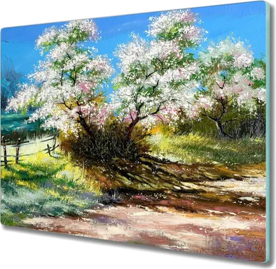 Produktbild von Coloray Schneidebrett Herdabdeckplatte 60x52 cm Kochplattenabdeckung Hackbrett Küchenbrett - Bäume Blumen Natur