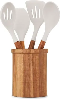 Produktbild von 4-teiliges Küchenutensilien-Set mitem Akazienholztopf und 31 cm Silikonform