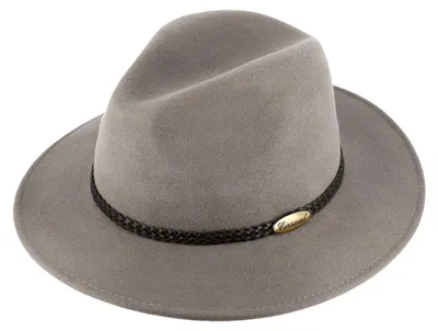 Imagen del producto de Sombrero de fieltro de lana "Fiebig" con banda de cuero sintético trenzada, color gris, talla 58/L