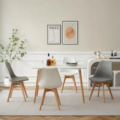 Productafbeelding van Eetkamerset wit met 4 stoelen, geschikt voor keuken, eetkamer of kantoor, in de kleuren wit en grijs