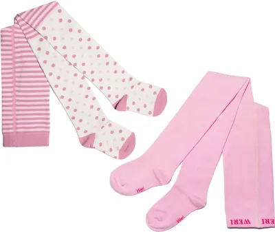 Produktbild von Kinderstrumpfhosen für Mädchen 2-er Pack aus Baumwolle Gepunktet und mit Streifen Altrosa und Rosa Größe 92-98