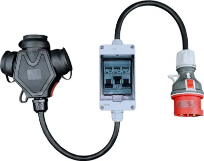 Produktbild von RoadEu Starkstrom Adapter, CEE Stecker 16A, 380V auf 220V Adapter, 3X 220V Schuko Kupplung mit 3x Leitungsschutzschalter 16A C