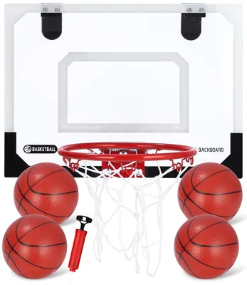 Produktbild von Indoor-Basketballkorb-Set, Kinderzimmer-Basketballkorb, 4-Ball-Pumpe, Sportspielzeug, Zuhause, 40 x 30 cm, Outdoor-Basketballbrett, Wandbehang