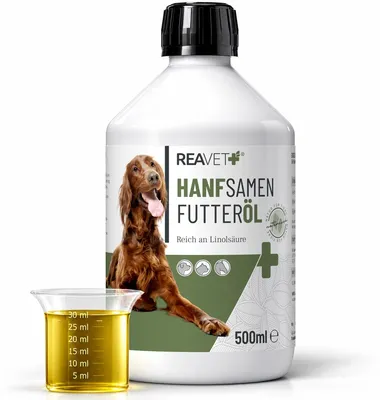 Produktbild von REAVET Hanfsamen-Futteröl 500ml kaltgepresst für Hunde, Katzen & Pferde Naturprodukt Ohne Zusätze