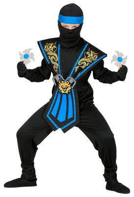 Immagine prodotto di Costume da Kombat Ninja per bambini in blu con set di armi - combattente, 116 cm - 158 cm 116 cm - 4 - 5 anni